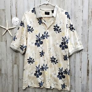 Izod Polo Shirt Floral Tan Size Large